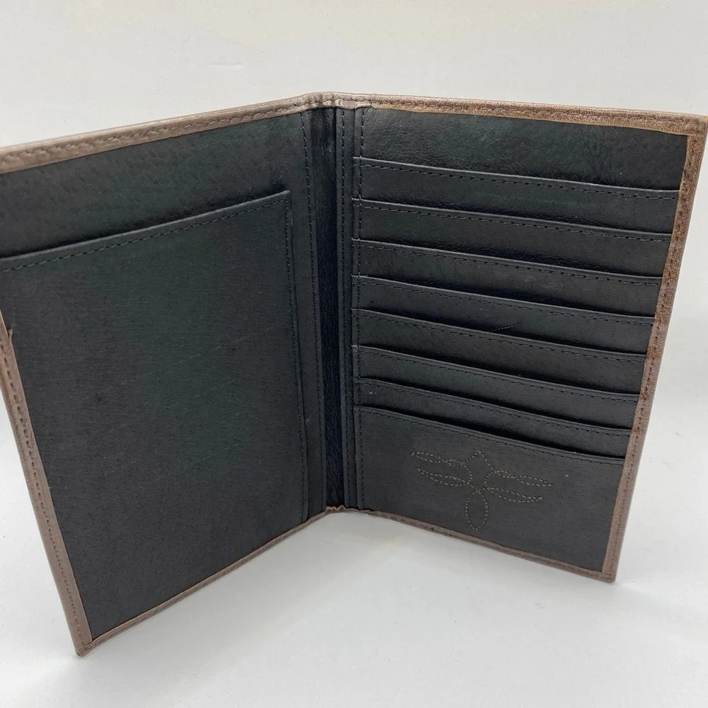 Justin Mens RFID Low Profile Bifold Wallet Brown Leather Rodeo Western NIB